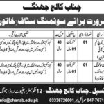Chanab College Jhang New Jobs for Swiming Coach, Assistant Swiming Coach