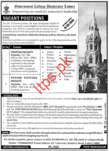 Government College University Lahore New Jobs Latest Advertisement 2024