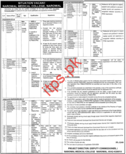 Narowal Medical College NMC New Jobs Latest Advertisement for Jobs in Narowal