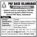 PAF Base Islamabad Jobs for Subject Lead