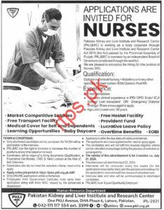 Pakistan Kidney & Liver Institute & Research Center PKLI Jobs 2024 Latest for Nurses