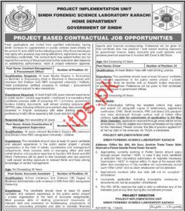 Sindh Forensic Science Laboratary Karachi Home Department Jobs for Project Based