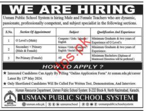 Usman Public School System UPSS New Jobs 2024
