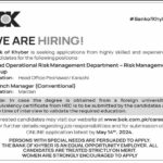 Bank of Khyber BOK New Jobs Latest Advertisement for branch Manager, Head Operational Risk Managament