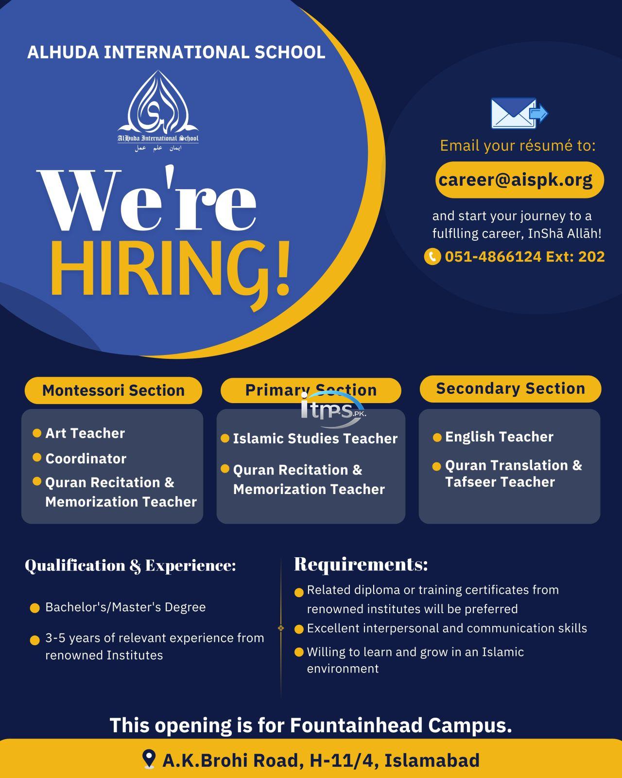 Alhuda International School AIS Jobs 2025
