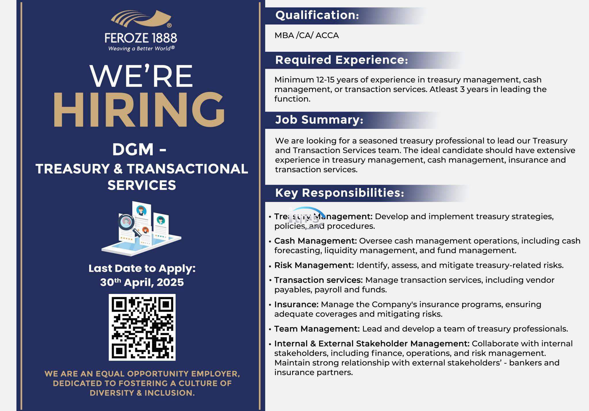 Feroze 1888 Jobs 2025 for DGM