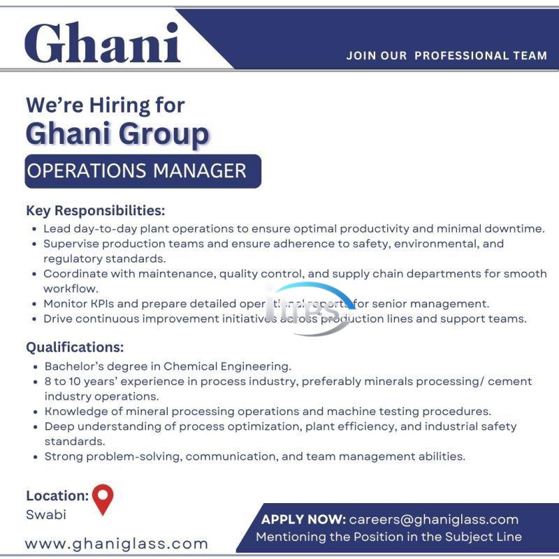 Ghani Jobs 2025 for Operation Manager