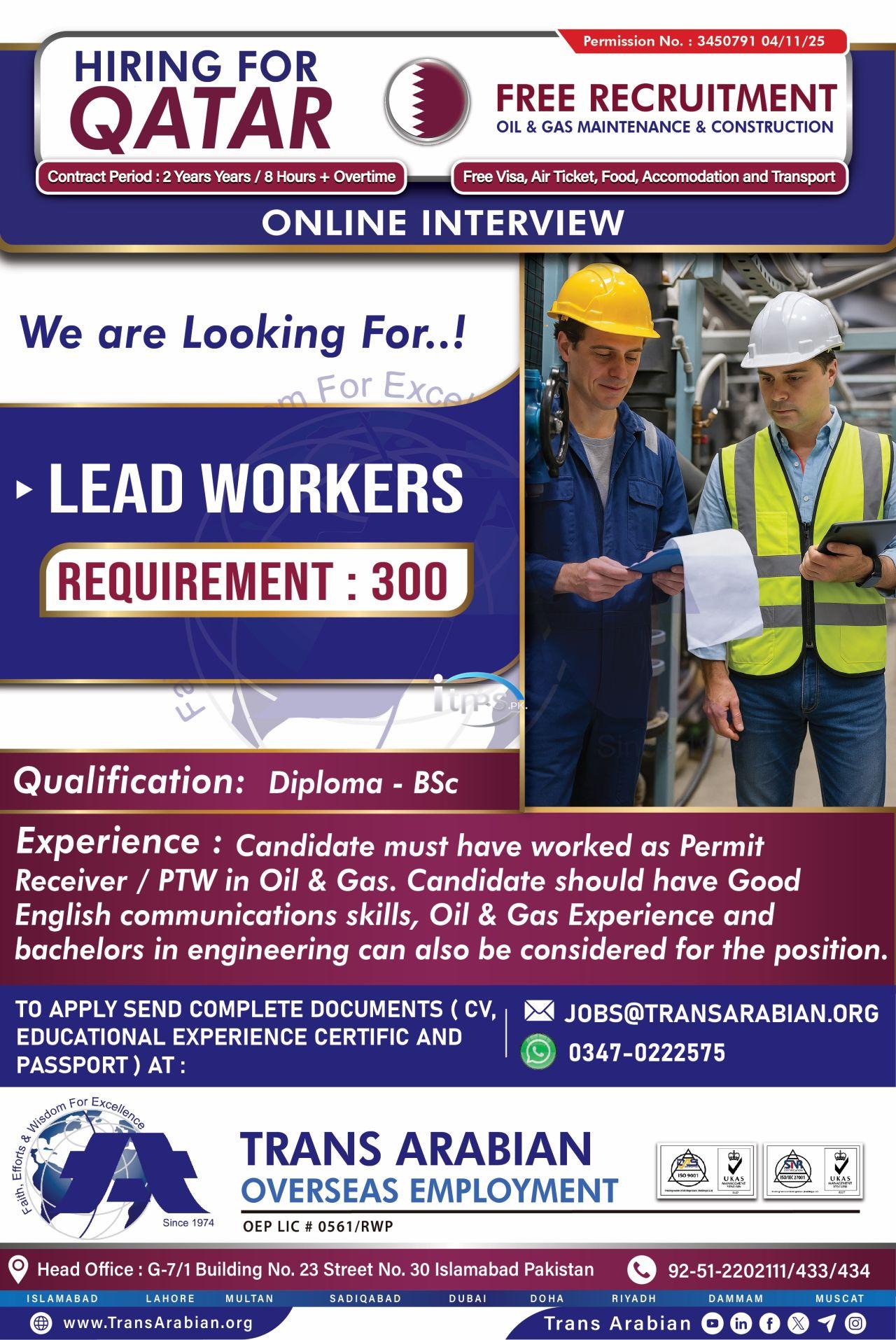 Jobs in Qatar for Oil & Gas Maintinance & Construction
