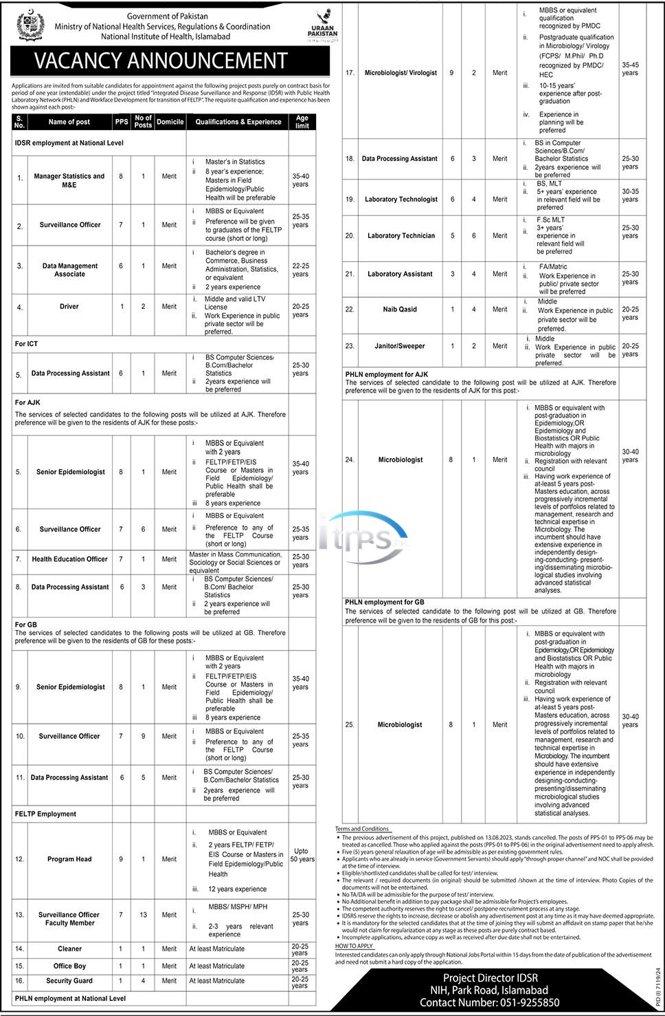 Ministry of National Health Services Regulation & Coordination Islamabad New Jobs 2025 Latest Jobs Advertisement Apply Now