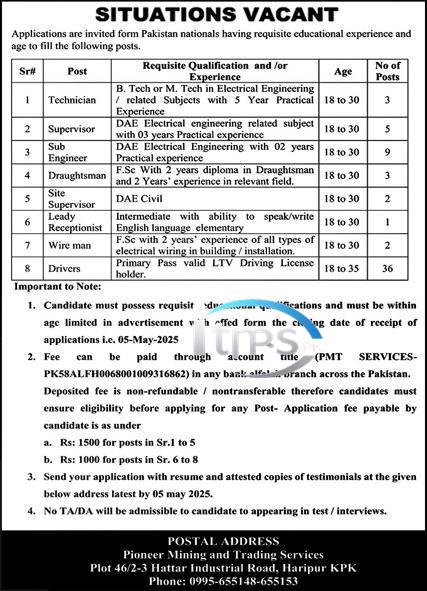 Pioneer Mining & Trading Services PMTS Jobs 2025